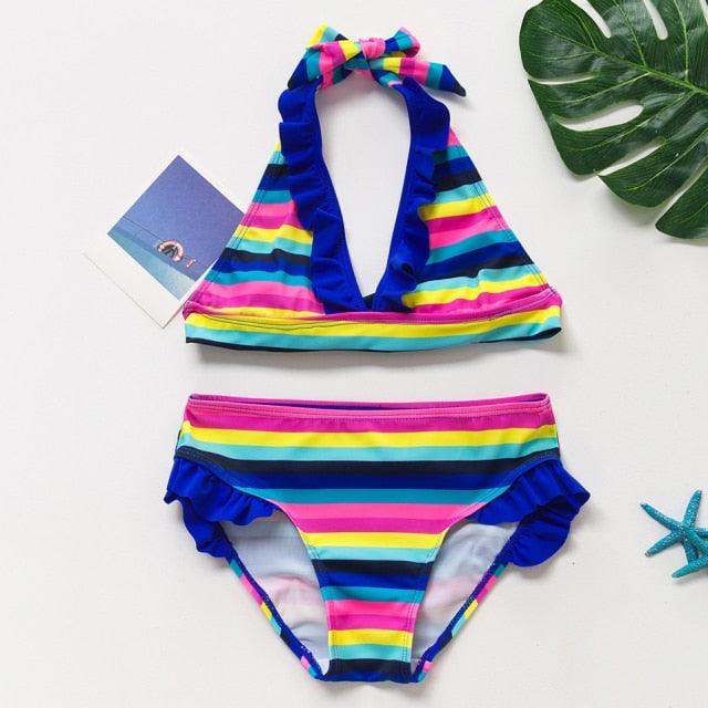 Girls Swimsuit Kids Swimwear Cute Print Kids Bikini Sets Girls Swimsuits Two Piece Bathing Suit Sets 3D Printed Swimwear Ruffle Style Children Swimwear Kids Beach Wear 2-16 Year