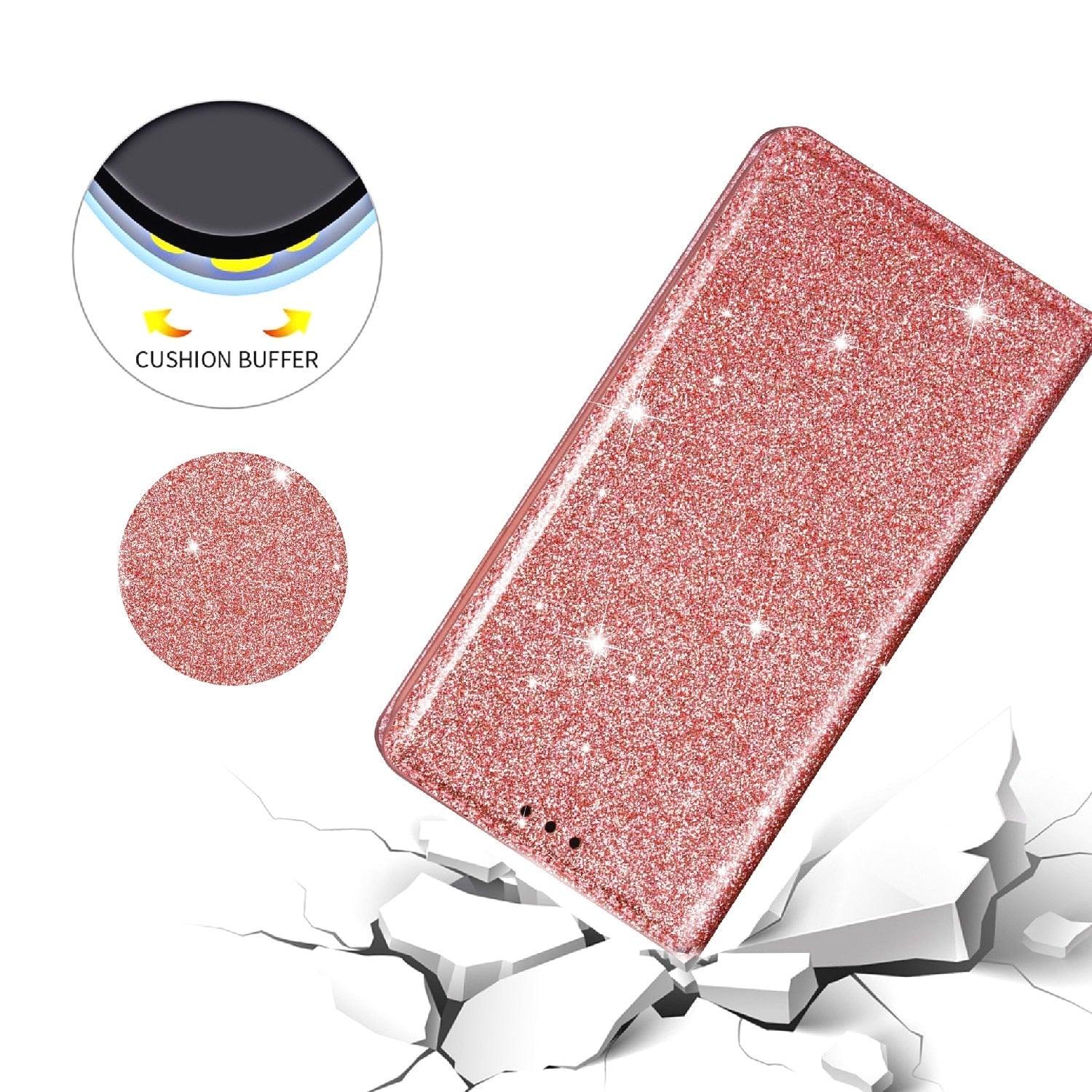 Glitter Leather Magnetic Flip Case for IPhone 14 13 11 12 Mini Pro Max Wallet Card Holder Cover Flip Shockproof Leather Wallet Case With Stand Silicone Bumper Cover