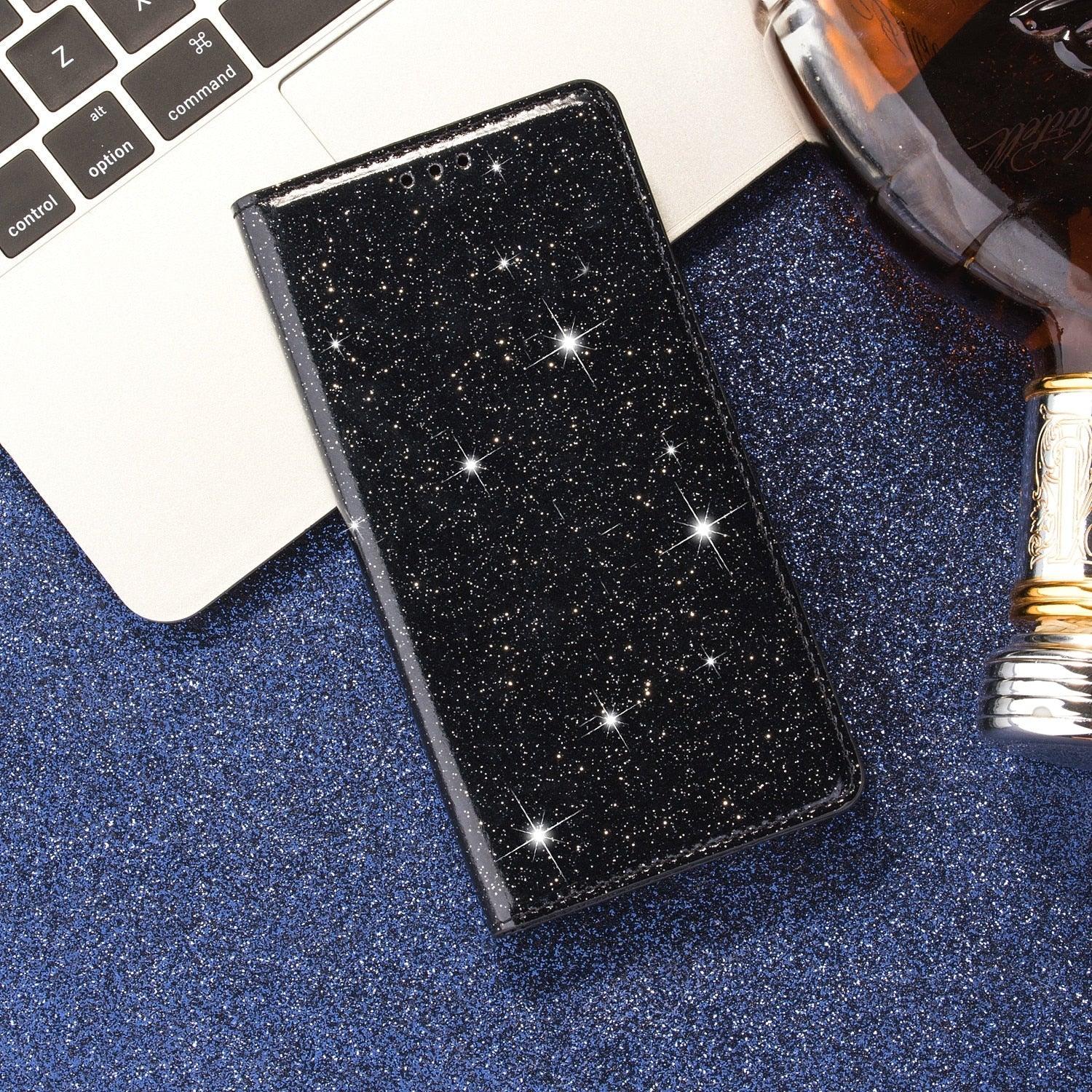 Glitter Leather Magnetic Flip Case for IPhone 14 13 11 12 Mini Pro Max Wallet Card Holder Cover Flip Shockproof Leather Wallet Case With Stand Silicone Bumper Cover