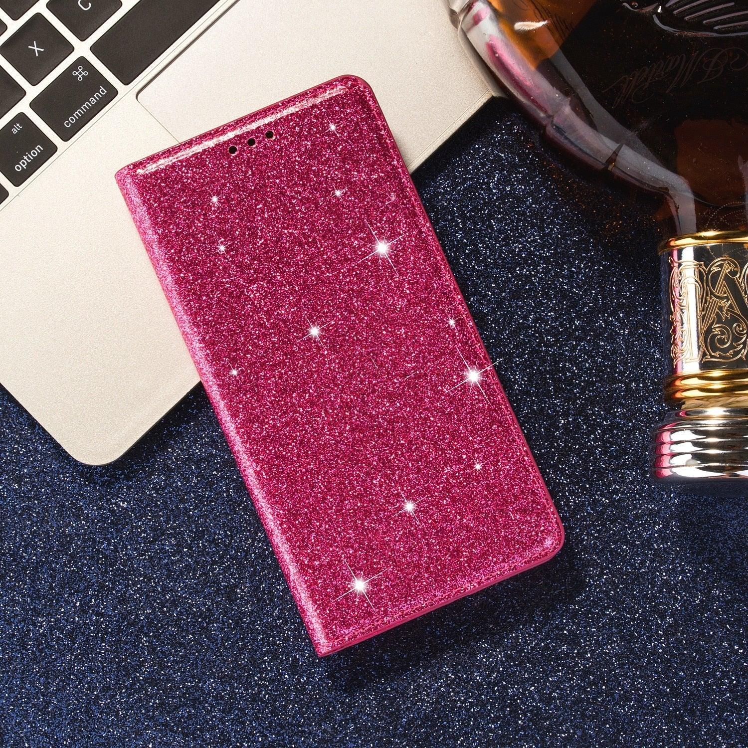 Glitter Leather Magnetic Flip Case for IPhone 14 13 11 12 Mini Pro Max Wallet Card Holder Cover Flip Shockproof Leather Wallet Case With Stand Silicone Bumper Cover