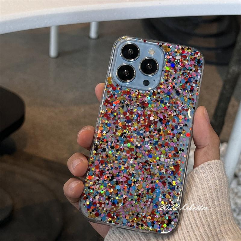 Glitter Sequins Slim Phone Case For iPhone 11 12 13 X XR XS Max 7 8 Plus Shining Clear Soft Silicone Cover Glitter Camera Lens Case, Cute Shiny Diamond Slim Clear Back Cover and Matte Cushioned Silicone Shockproof Case