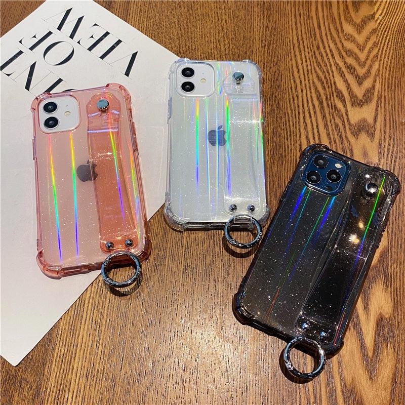 Glitter Wrist Strap Transparent Shockproof Soft Cover with Strap Phone Case For iPhone 13 11 12 14 Pro Max XS Max XR X 7 8 Plus 12 13Pro 14 Transparent Soft Back Cover Adjustable Strap Iphone Case