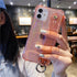 Glitter Wrist Strap Transparent Shockproof Soft Cover with Strap Phone Case For iPhone 13 11 12 14 Pro Max XS Max XR X 7 8 Plus 12 13Pro 14 Transparent Soft Back Cover Adjustable Strap Iphone Case