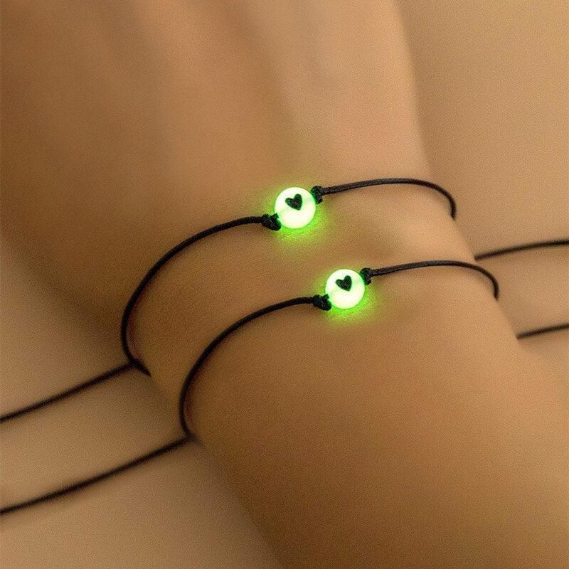 Glow In Dark Hand Bracelets With Luminous Bead Matching Friendship Bracelets Gift Luminous Acrylic Friendship Card Bracelet Set Couples Matching Bracelets Friendship Jewelry For Valentine's Day Mother's Day