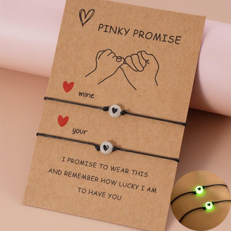 Glow In Dark Hand Bracelets With Luminous Bead Matching Friendship Bracelets Gift Luminous Acrylic Friendship Card Bracelet Set Couples Matching Bracelets Friendship Jewelry For Valentine's Day Mother's Day