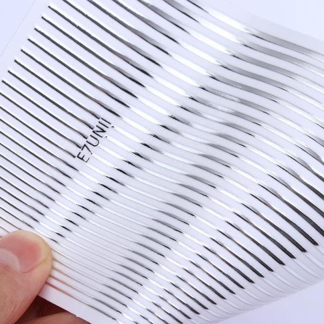 Gold 3D Nail Sticker Curve Stripe Lines Nails Stickers Gradient Adhesive Striping Tape Nail Foil Nail Art Stickers Decals Silver Strip Line Nail Decal Self-Adhesive 3D Wave Decal Decoration Metallic Curve Design Decoration for Women Girls