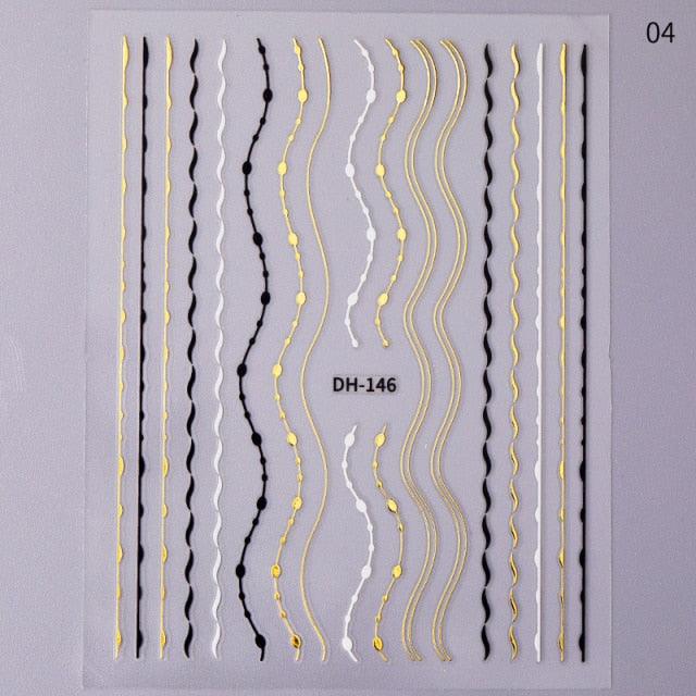 Gold Silver 3D Nail Sticker Curve Stripe Lines Nails Stickers Gradient Adhesive Striping Tape Nail Art Stickers Decal Decoration Metallic Curve Strip Line Nail Decal Self-Adhesive 3D Wave Design Decoration for Women Girls - ALLURELATION - 3D Nail Art, 554, Nail Accessories, Nail Art, Nail Art Decals, Nail Art Stickers, Nail Decals, nail decor, Nail Decoration, Nail Decorations, Nail Stickers, Nail Stickers Halloween, Nail Strips, Nail Supplies, nail tips, Nails Art Decoration - Stevvex.com