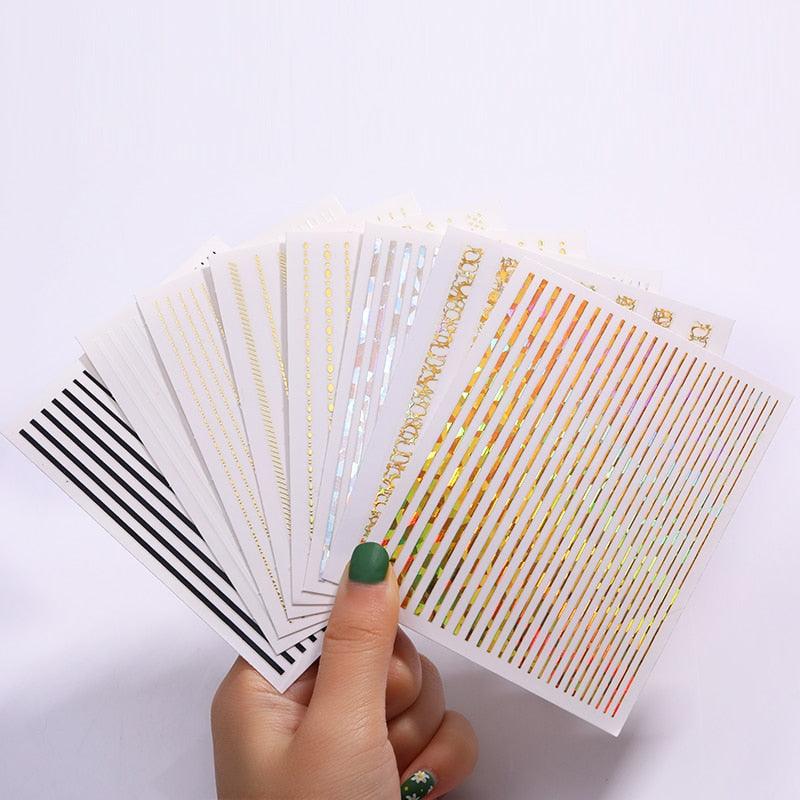 Gold Silver 3D Nail Sticker Curve Stripe Lines Nails Stickers Gradient Adhesive Striping Tape Nail Art Stickers Decal Decoration Metallic Curve Strip Line Nail Decal Self-Adhesive 3D Wave Design Decoration for Women Girls - ALLURELATION - 3D Nail Art, 554, Nail Accessories, Nail Art, Nail Art Decals, Nail Art Stickers, Nail Decals, nail decor, Nail Decoration, Nail Decorations, Nail Stickers, Nail Stickers Halloween, Nail Strips, Nail Supplies, nail tips, Nails Art Decoration - Stevvex.com