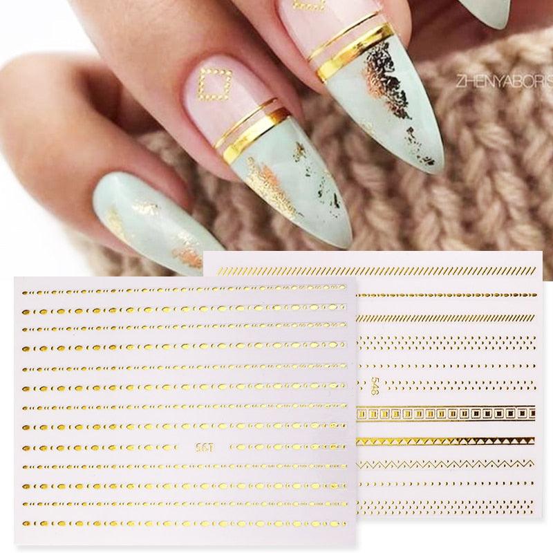 Gold Silver 3D Nail Sticker Curve Stripe Lines Nails Stickers Gradient Adhesive Striping Tape Nail Art Stickers Decal Decoration Metallic Curve Strip Line Nail Decal Self-Adhesive 3D Wave Design Decoration for Women Girls - ALLURELATION - 3D Nail Art, 554, Nail Accessories, Nail Art, Nail Art Decals, Nail Art Stickers, Nail Decals, nail decor, Nail Decoration, Nail Decorations, Nail Stickers, Nail Stickers Halloween, Nail Strips, Nail Supplies, nail tips, Nails Art Decoration - Stevvex.com