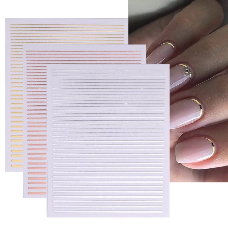 Gold Silver 3D Nail Sticker Curve Stripe Lines Nails Stickers Gradient Adhesive Striping Tape Nail Art Stickers Decal Decoration Metallic Curve Strip Line Nail Decal Self-Adhesive 3D Wave Design Decoration for Women Girls - ALLURELATION - 3D Nail Art, 554, Nail Accessories, Nail Art, Nail Art Decals, Nail Art Stickers, Nail Decals, nail decor, Nail Decoration, Nail Decorations, Nail Stickers, Nail Stickers Halloween, Nail Strips, Nail Supplies, nail tips, Nails Art Decoration - Stevvex.com