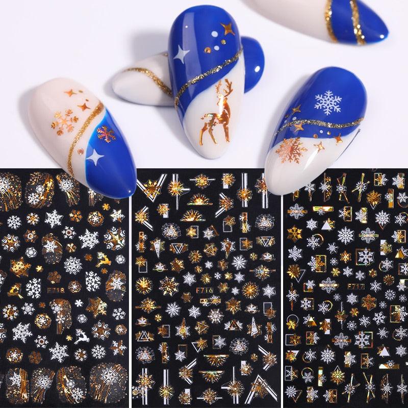 Gold Silver White Snowflakes 3D Nail Stickers Iridescent Self Adhesive Transfer Decals Manicures Art Decoration Slider  Nails Decals Sticker Hot Sexy Girl Tip Back Glue Decal Cool Lollipop Self Adhesive Acrylic Tips Tool Decoration