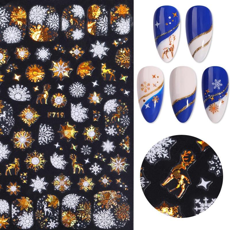 Gold Silver White Snowflakes 3D Nail Stickers Iridescent Self Adhesive Transfer Decals Manicures Art Decoration Slider  Nails Decals Sticker Hot Sexy Girl Tip Back Glue Decal Cool Lollipop Self Adhesive Acrylic Tips Tool Decoration