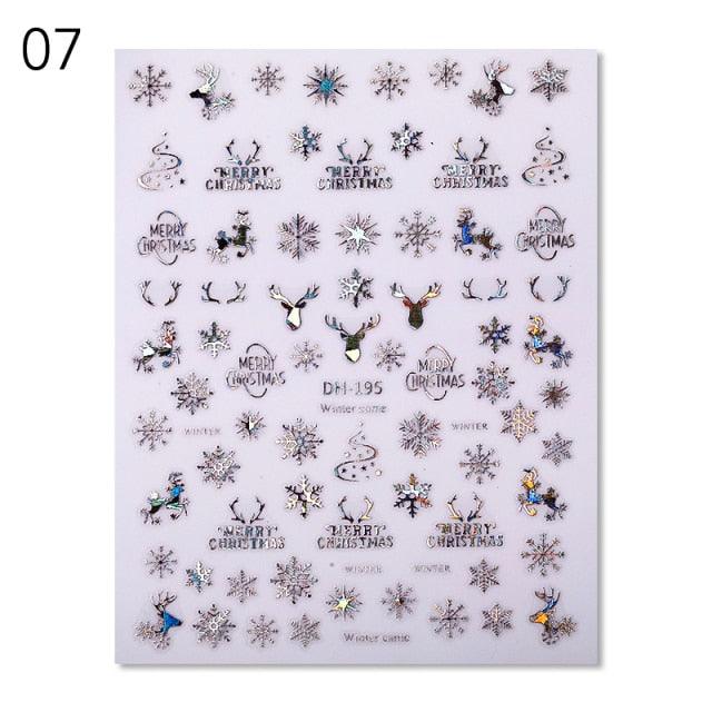 Gold Silver White Snowflakes 3D Nail Stickers Iridescent Self Adhesive Transfer Decals Manicures Art Decoration Slider  Nails Decals Sticker Hot Sexy Girl Tip Back Glue Decal Cool Lollipop Self Adhesive Acrylic Tips Tool Decoration