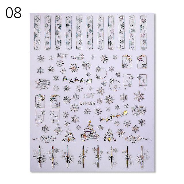 Gold Silver White Snowflakes 3D Nail Stickers Iridescent Self Adhesive Transfer Decals Manicures Art Decoration Slider  Nails Decals Sticker Hot Sexy Girl Tip Back Glue Decal Cool Lollipop Self Adhesive Acrylic Tips Tool Decoration