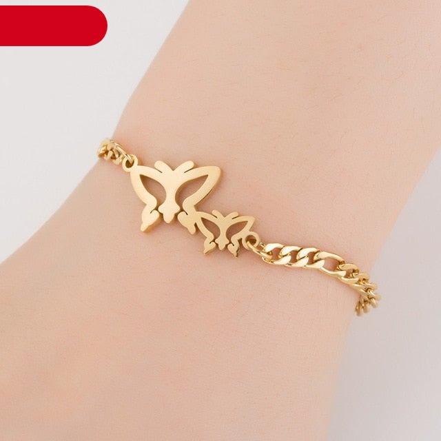 Gold Stainless Steel Animal Bracelets For Women Everyday Jewellery Butterfly Charm Gold Chain Bracelets Set For Women Adjustable Fashion Paperclip Link Beaded Bracelet Charming Women Jewelry