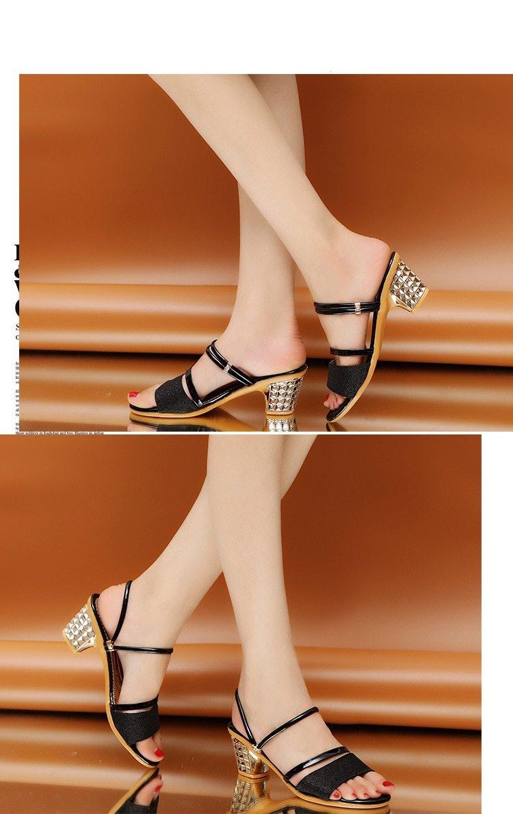 Gold Women Sandals Summer Open Toe High Heels Low Heel Shoes Ankle Strap High Women Sandals Women's Open Toe Fashion Ankle Strap Low Heel Dress Party Luxury Sandals