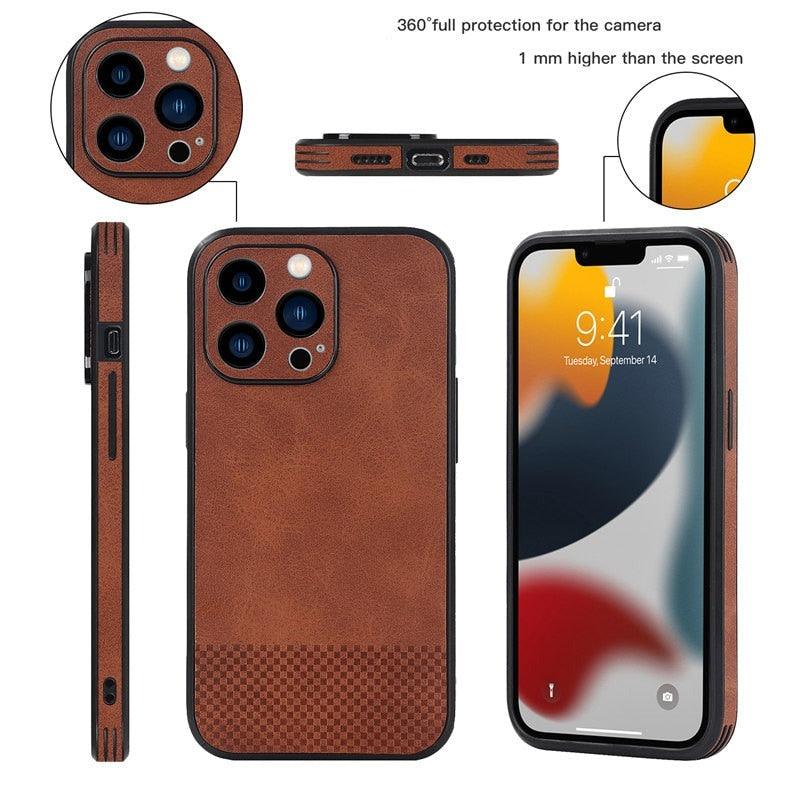 Gorgeous Luxury Genuine Leather Phone Case For iphone 13 Pro Max 12 11 14Pro Max XR XS MAX 7Plus Shockproof Cover Full Protective  Slim Leather Luxury PU Flexible Bumper Non-Slip Grip Shockproof Full Body Protective Cover Men Women Phone Cases