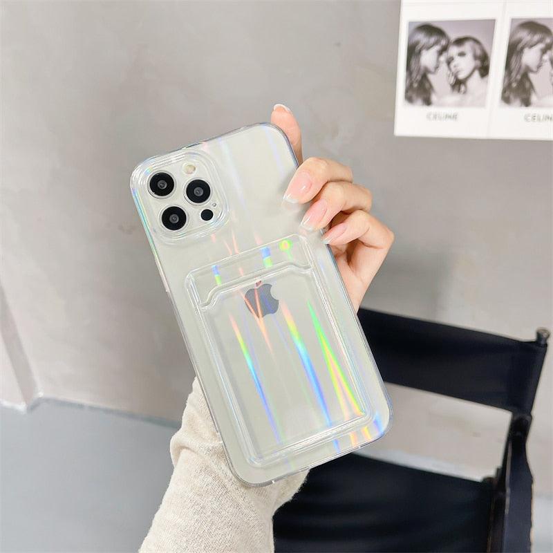 Gradient Rainbow Charming Case For iPhone 13 11 12 Pro Max XS XR 7 8 Plus Transparent Cover with Wallet Card Holder Case  Soft Cover for iPhone