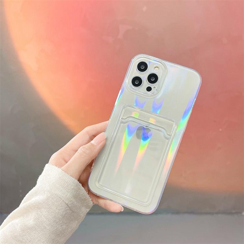 Gradient Rainbow Charming Case For iPhone 13 11 12 Pro Max XS XR 7 8 Plus Transparent Cover with Wallet Card Holder Case  Soft Cover for iPhone