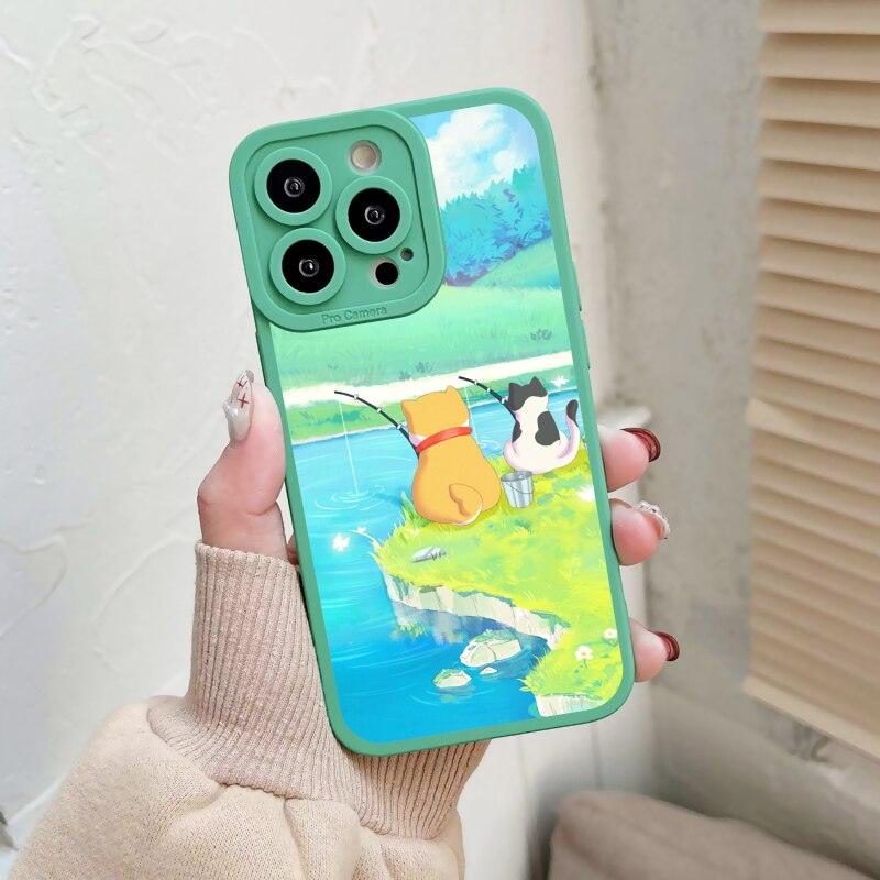 Great Cat Scenery Phone Case For iphone X XR XS 11 12 14 13 Pro Max backward cat Case For iphone 7 8Plus SE2 Soft Print Design for Women Grils Shockproof Slim Fit Cover Protective Phone Case for iPhone