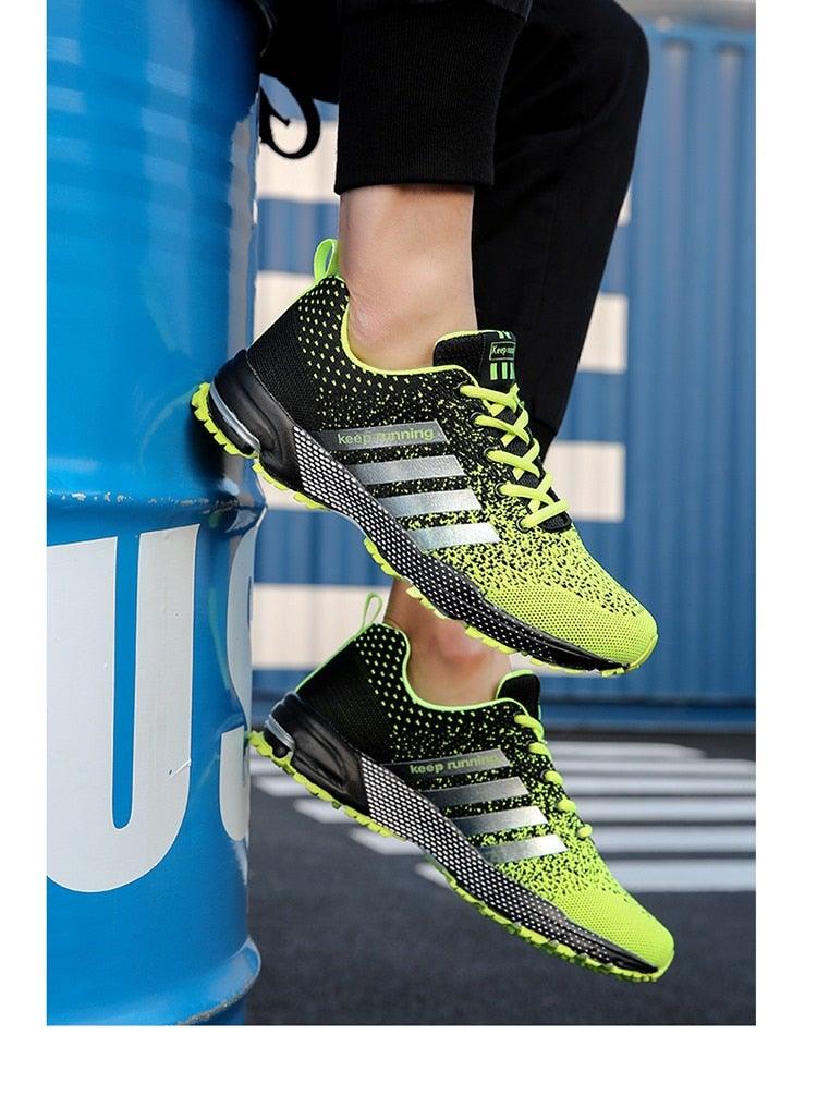 Green Breathable Mens Running Sneakers Outdoor Marathon Lightweight Running Mens Sport Shoes Athletic Footwear Breathable Comfortable Athletic Sport Sneakers