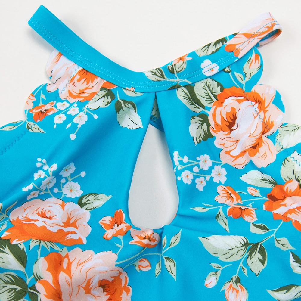 Green Floral Halter Bikini Women High Waist Bikini Halter Two Piece Bathing Suits Tummy Control Swimsuit Push Up Swimwear Sets Women High Waist Two Pieces Swimsuit New Girl Bathing Suits