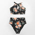 Green Floral Halter Bikini Women High Waist Bikini Halter Two Piece Bathing Suits Tummy Control Swimsuit Push Up Swimwear Sets Women High Waist Two Pieces Swimsuit New Girl Bathing Suits