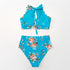 Green Floral Halter Bikini Women High Waist Bikini Halter Two Piece Bathing Suits Tummy Control Swimsuit Push Up Swimwear Sets Women High Waist Two Pieces Swimsuit New Girl Bathing Suits