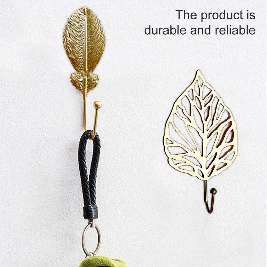 Green Gold Single Leaf Hanging Coat Hook Mini Wall Key Hook Home Decoration Modern Home Hanger Leaf Shape Coat Hooks Wall Mounted Hooks