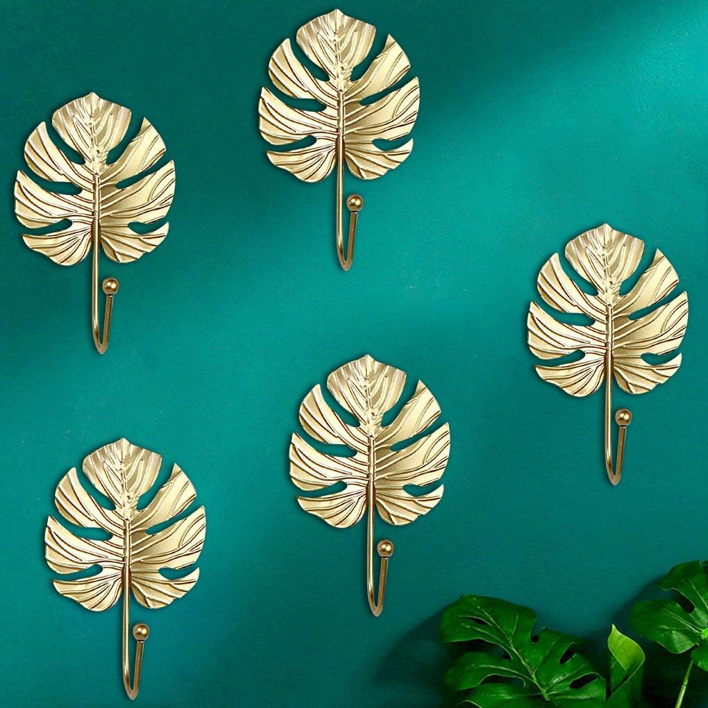 Green Gold Single Leaf Hanging Coat Hook Mini Wall Key Hook Home Decoration Modern Home Hanger Leaf Shape Coat Hooks Wall Mounted Hooks