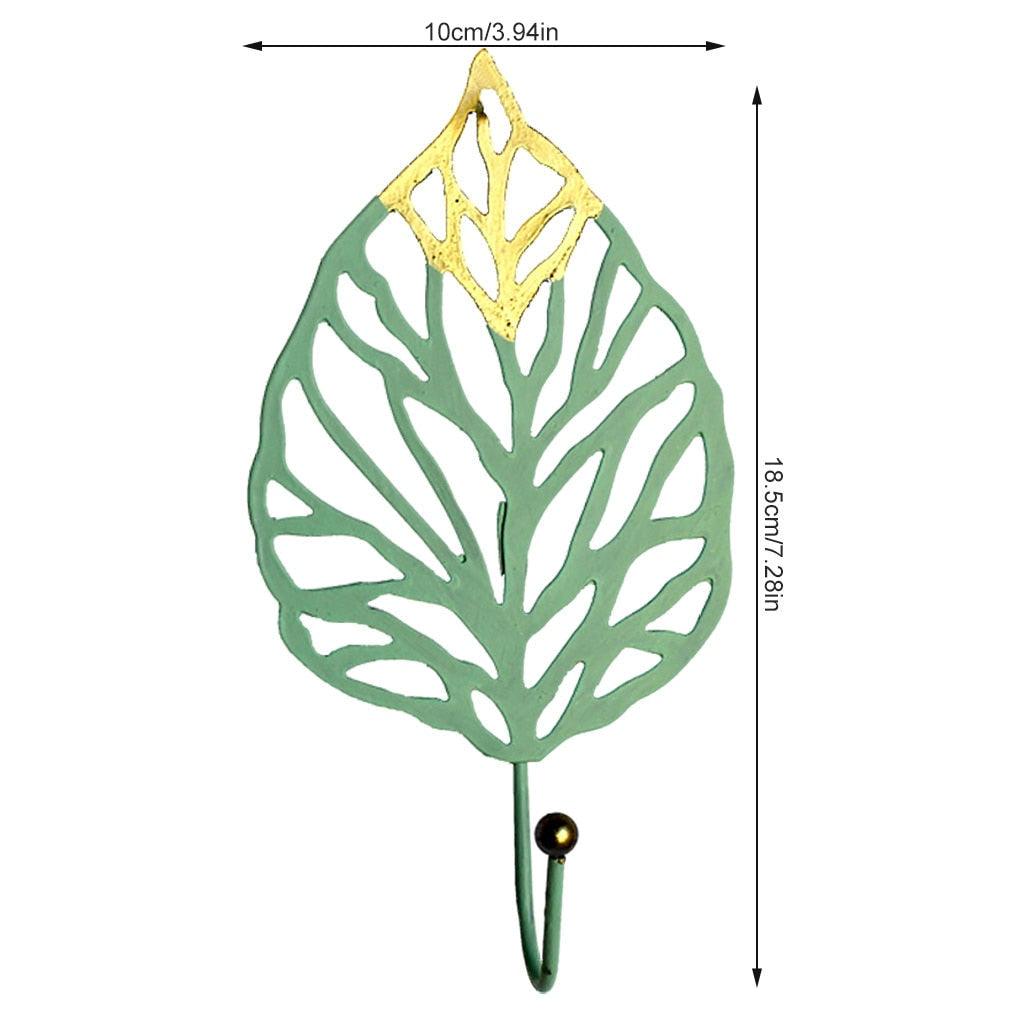 Green Gold Single Leaf Hanging Coat Hook Mini Wall Key Hook Home Decoration Modern Home Hanger Leaf Shape Coat Hooks Wall Mounted Hooks