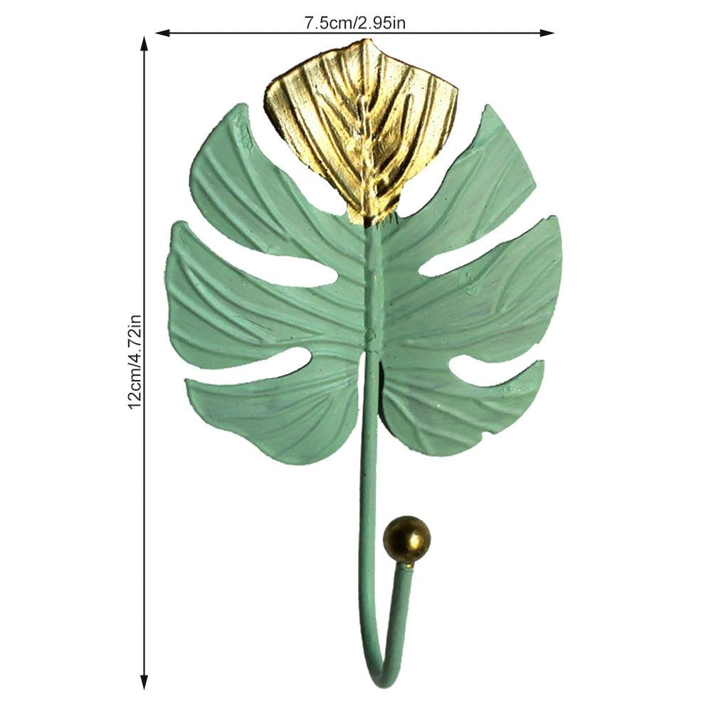 Green Gold Single Leaf Hanging Coat Hook Mini Wall Key Hook Home Decoration Modern Home Hanger Leaf Shape Coat Hooks Wall Mounted Hooks