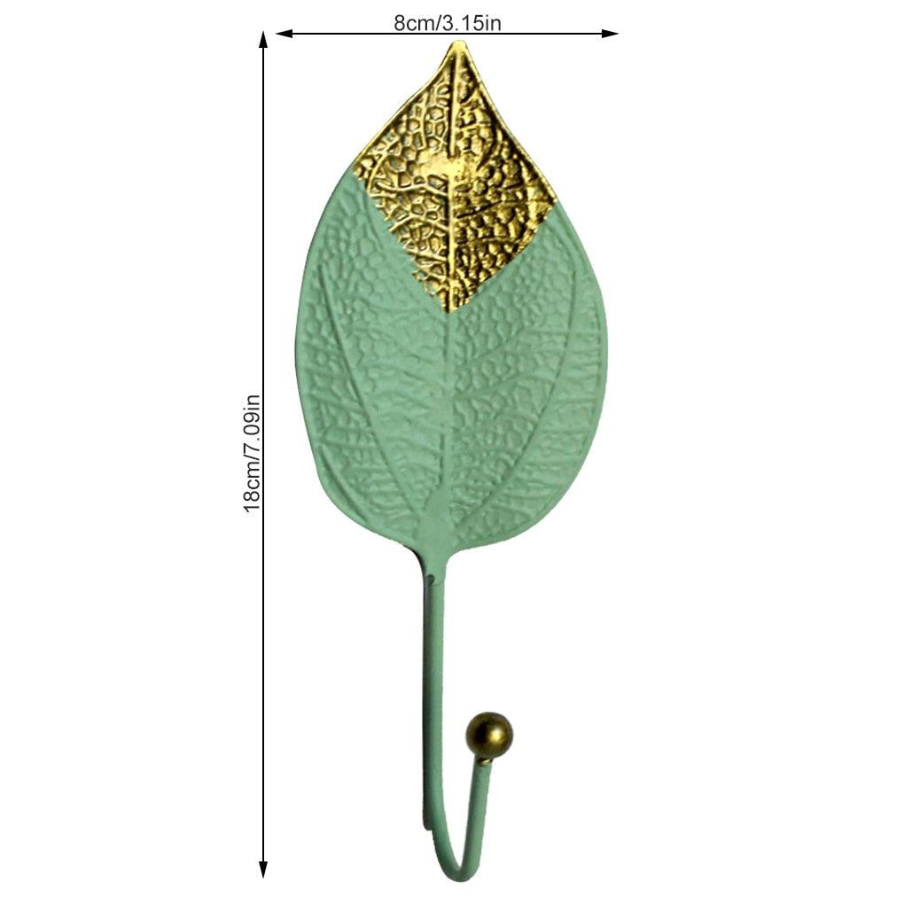 Green Gold Single Leaf Hanging Coat Hook Mini Wall Key Hook Home Decoration Modern Home Hanger Leaf Shape Coat Hooks Wall Mounted Hooks