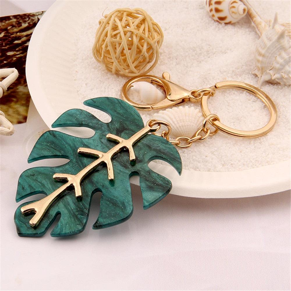 Green Leaf Metal Car Keychain Shape Key Ring Cute Keychain for Women Car Key Rings Women's Keychains For Plant Lady Key Chains Creative Alloy Jewelry Gift Bag Pendant Charms Accessories For Women