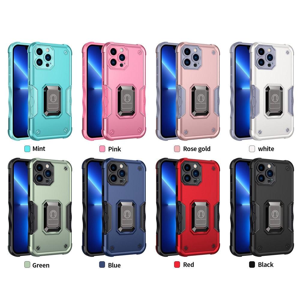 Green Shockproof Armor Case for iPhone 13 Pro Max 13 mini Ring Stand Phone Back Cover for iPhone 12 11 Pro Max Kickstand Case Built-in 360° Rotating Ring Kickstand Magnetic Case