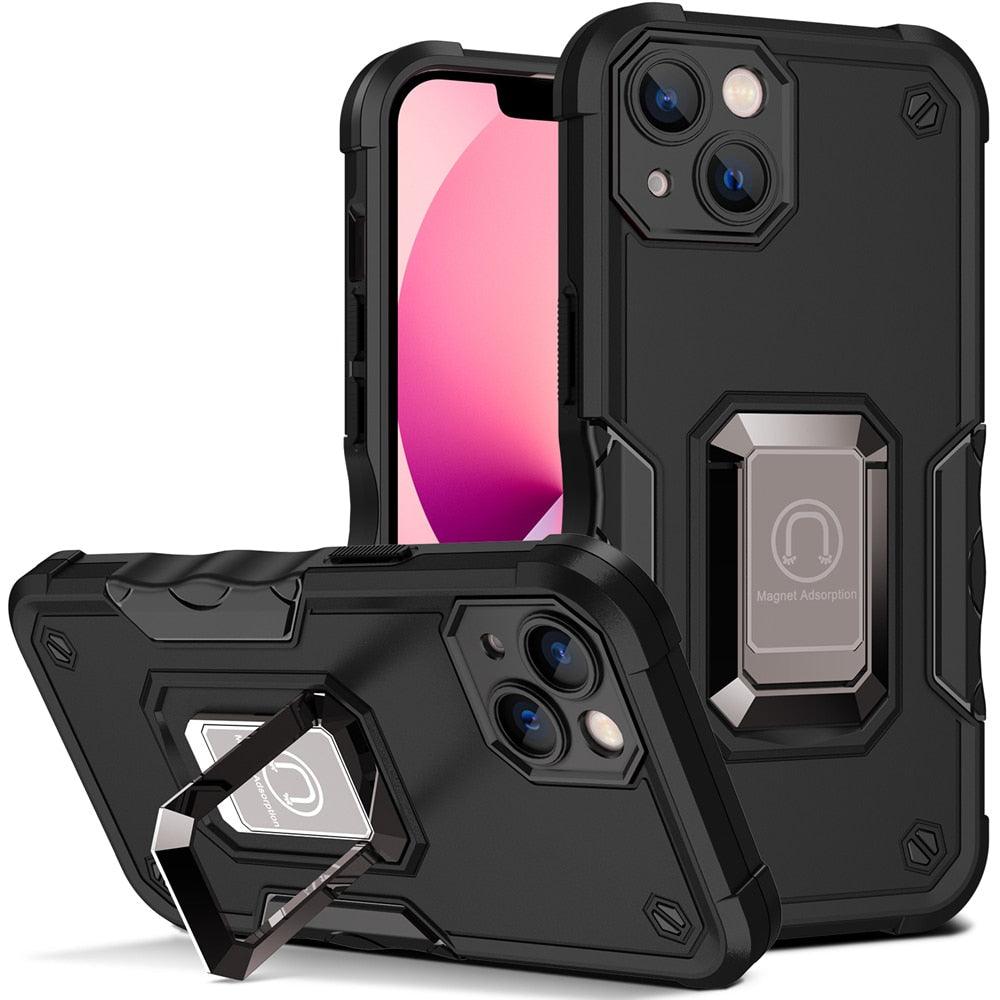 Green Shockproof Armor Case for iPhone 13 Pro Max 13 mini Ring Stand Phone Back Cover for iPhone 12 11 Pro Max Kickstand Case Built-in 360° Rotating Ring Kickstand Magnetic Case