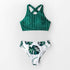 Green Stripe And Leaves Print Bikini Sets Women Tank Swimsuit Women's Two Piece High Neck Bikinis Swimsuits Modest Crop Top Bathing Suits For Teens Two Pieces Girls Beach Bathing Suits Swimwear