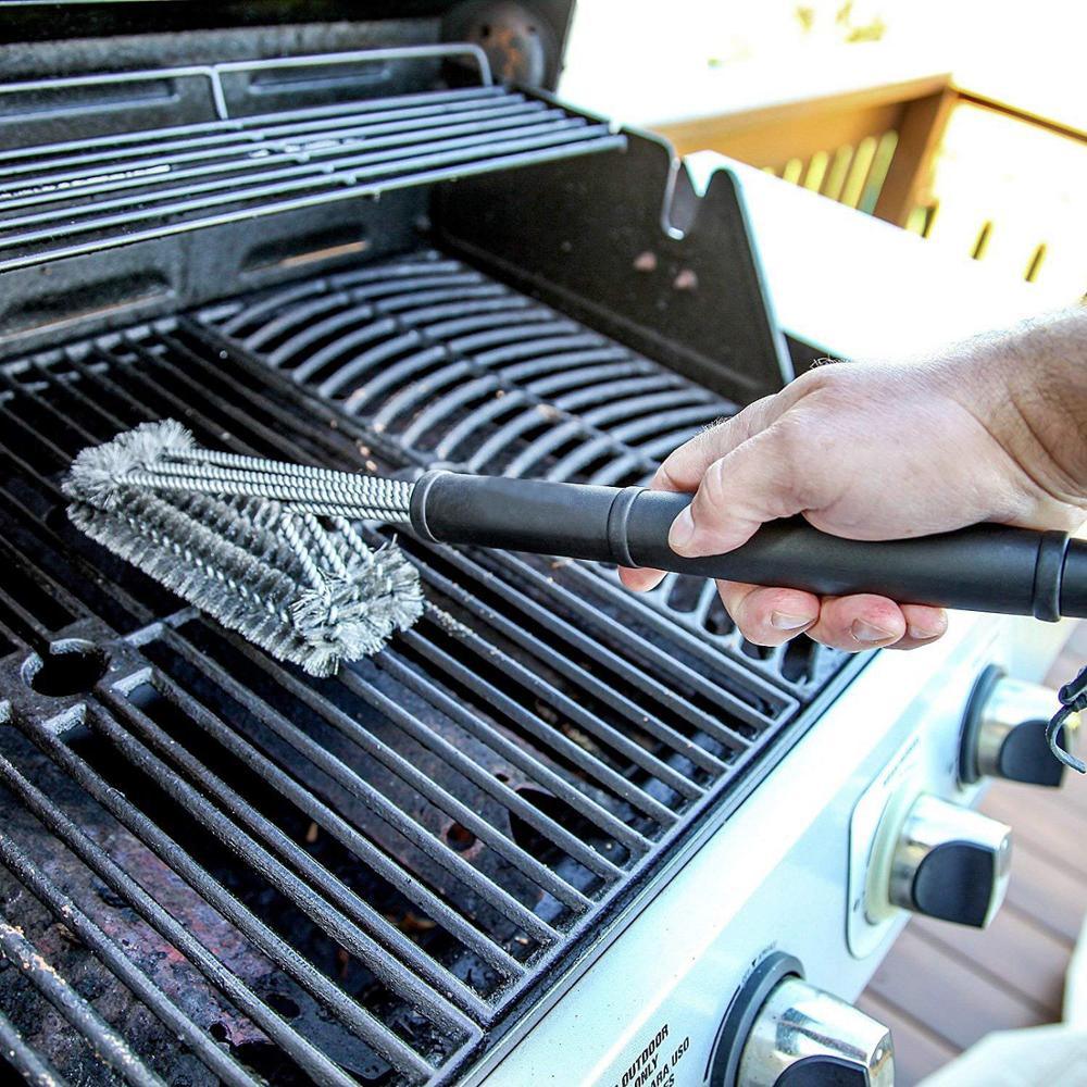 Grill Cleaning Brush BBQ Tool Grill Brush Stainless Steel Brushes Cleaning BBQ Accessories Best Cleaner Barbecue Stainless Steel Woven Wire Bristles Grill Brush Barbecue Grill Cleaner Safe Grill Cleaning Brush for Gas Charcoal Grilling