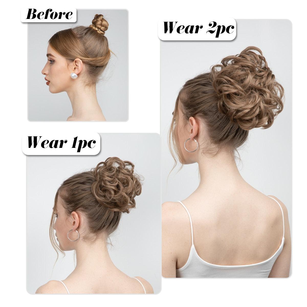 Hair Bun Extensions Messy Curly Elastic Hair Scrunchies Hairpieces Synthetic Chignon Donut Up-do Hair Pieces Clip in Hair Extension For Volumized Hair Buns For Girls