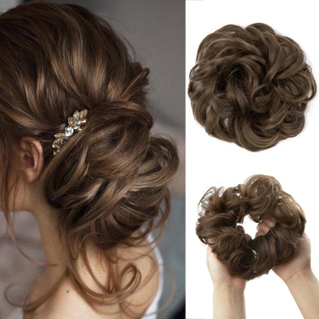 Hair Bun Extensions Messy Curly Elastic Hair Scrunchies Hairpieces Synthetic Chignon Donut Up-do Hair Pieces Clip in Hair Extension For Volumized Hair Buns For Girls