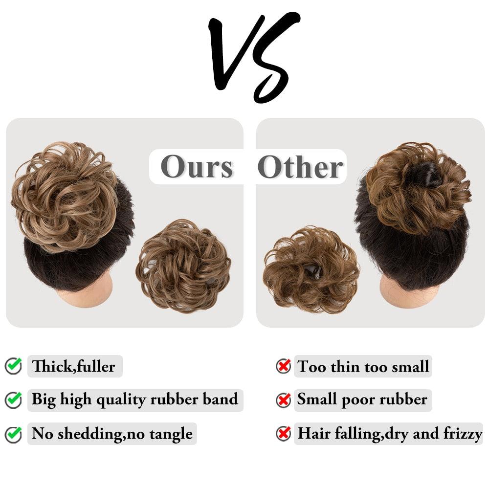 Hair Bun Extensions Messy Curly Elastic Hair Scrunchies Hairpieces Synthetic Chignon Donut Up-do Hair Pieces Clip in Hair Extension For Volumized Hair Buns For Girls