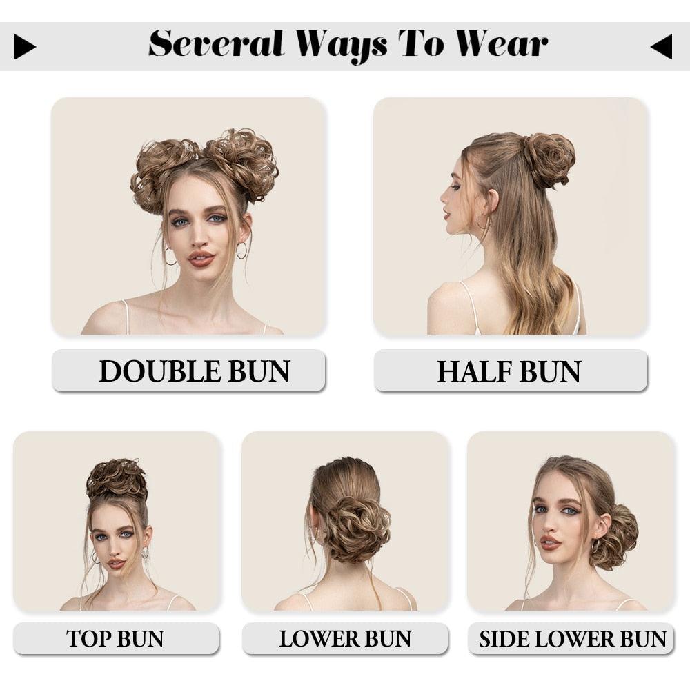 Hair Bun Extensions Messy Curly Elastic Hair Scrunchies Hairpieces Synthetic Chignon Donut Up-do Hair Pieces Clip in Hair Extension For Volumized Hair Buns For Girls