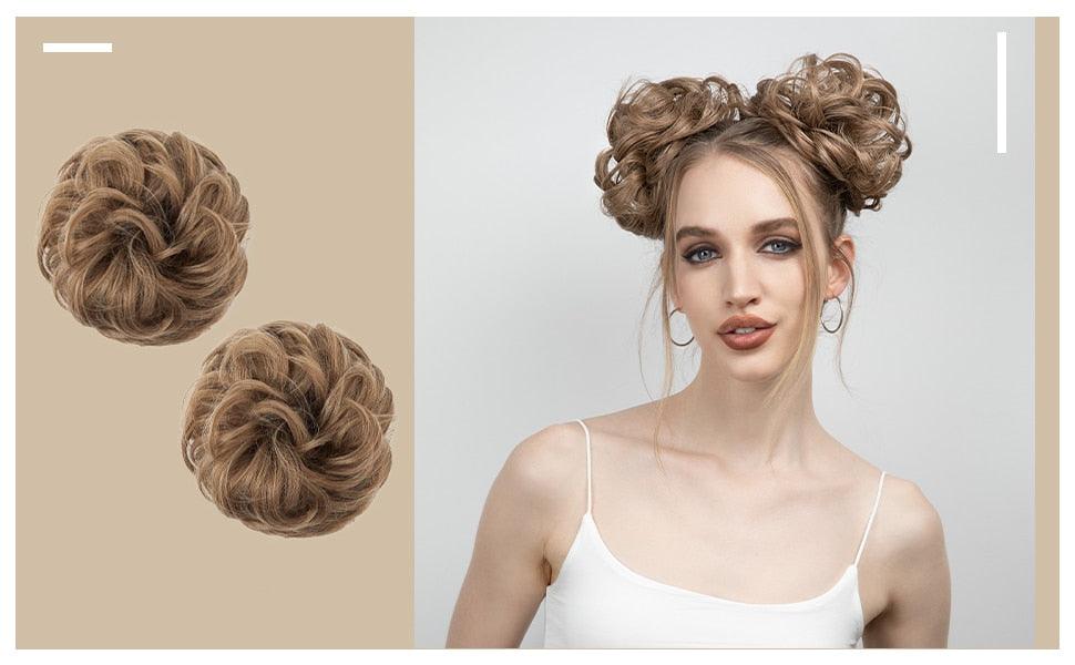 Hair Bun Extensions Messy Curly Elastic Hair Scrunchies Hairpieces Synthetic Chignon Donut Up-do Hair Pieces Clip in Hair Extension For Volumized Hair Buns For Girls