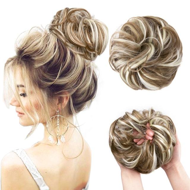 Hair Bun Extensions Messy Curly Elastic Hair Scrunchies Hairpieces Synthetic Chignon Donut Up-do Hair Pieces Clip in Hair Extension For Volumized Hair Buns For Girls