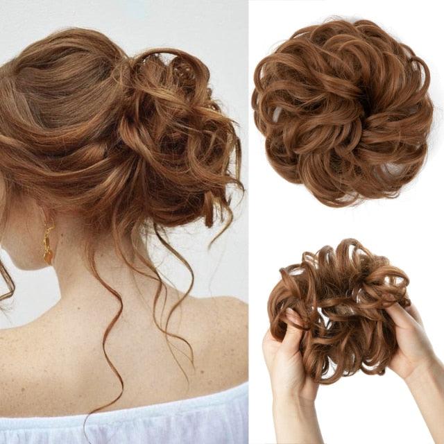 Hair Bun Extensions Messy Curly Elastic Hair Scrunchies Hairpieces Synthetic Chignon Donut Up-do Hair Pieces Clip in Hair Extension For Volumized Hair Buns For Girls