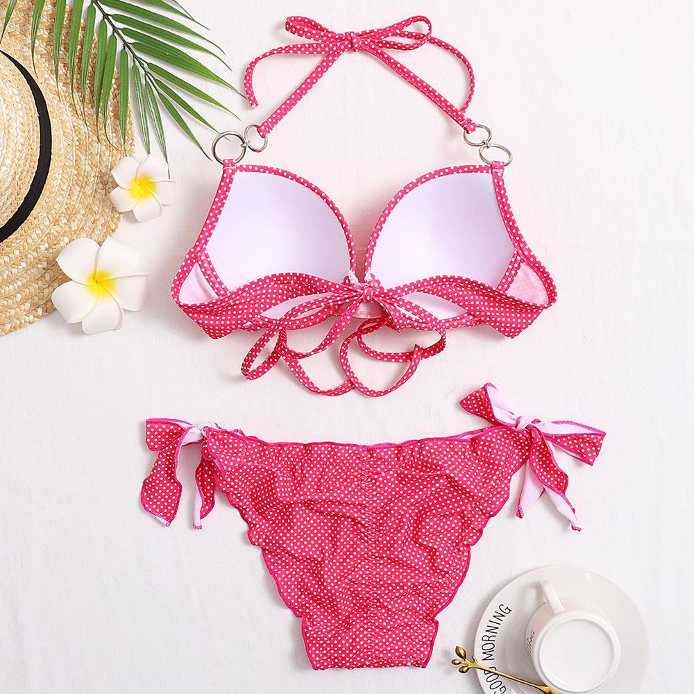 Halter Bikini Bandage Swimsuit Solid Swimwear Sport Liquid Metallic Shiny String Bikini 2 Piece Swimsuit Set Women Shiny Bikini Set Bathing Suit Push Up Two-piece Suit