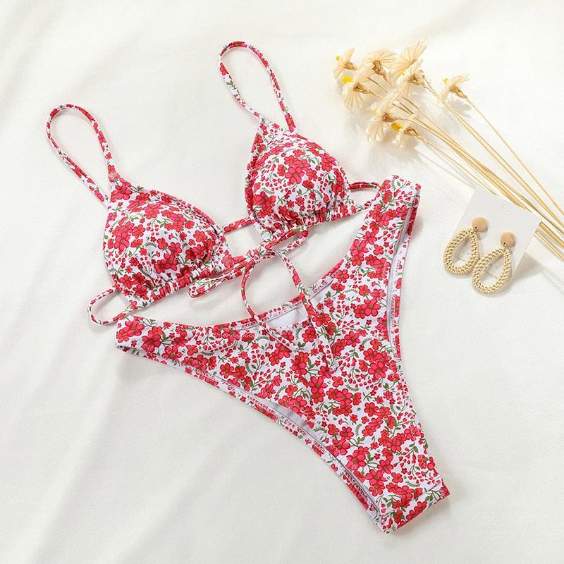 Halter Bikinis Swimsuit String Bikini Swimsuit for Women Triangle Tie Side Adjustable Swimsuit Bathing Suit 2 Piece Set New 2 Piece Swimwear High Cut Bikini Set Print Bandage Beachwear