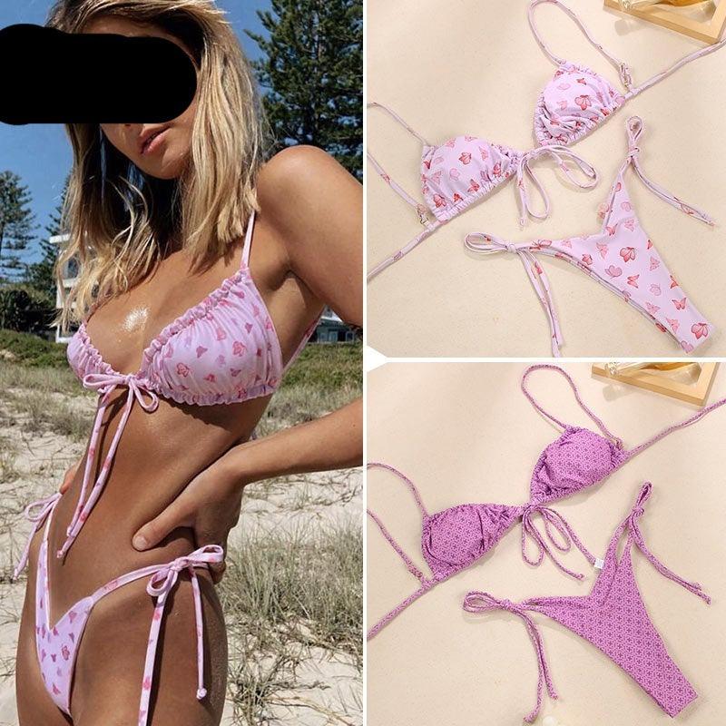 Halter Bikinis Swimsuit String Bikini Swimsuit for Women Triangle Tie Side Adjustable Swimsuit Bathing Suit 2 Piece Set New 2 Piece Swimwear High Cut Bikini Set Print Bandage Beachwear