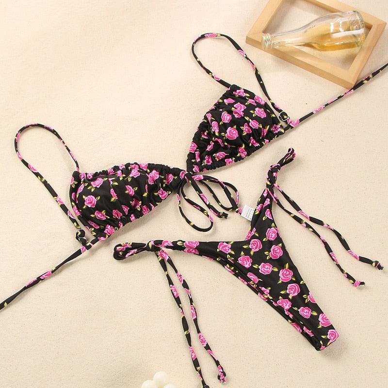 Halter Bikinis Swimsuit String Bikini Swimsuit for Women Triangle Tie Side Adjustable Swimsuit Bathing Suit 2 Piece Set New 2 Piece Swimwear High Cut Bikini Set Print Bandage Beachwear