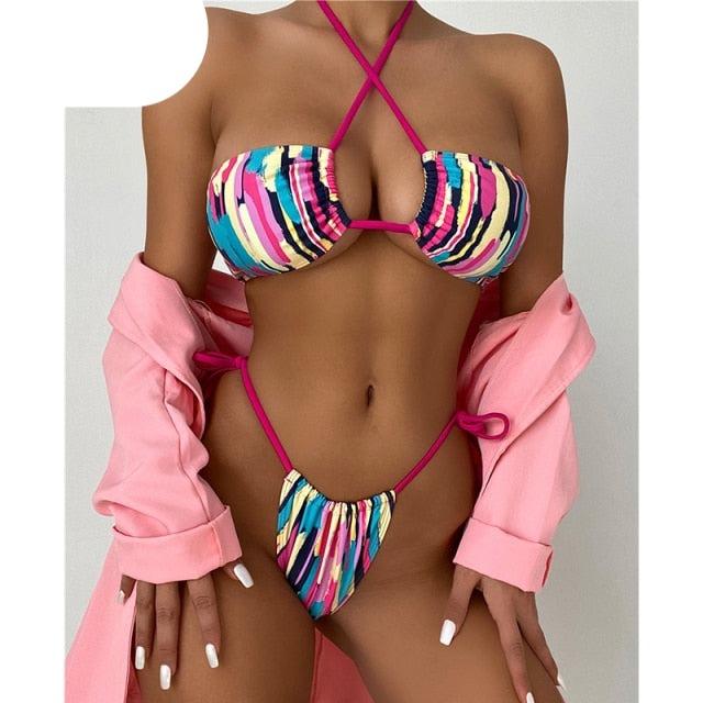 Halter Hollow Cross Bikinis Set Swimsuit Women's New Solid Two-Piece Swimwear Two Piece Swimsuit Halter Crisscross Cut Out Bikini Wrap Top with High Waist  Bottom Beach Swimwear Summer Beachwear Woman Bath Bathing Suit